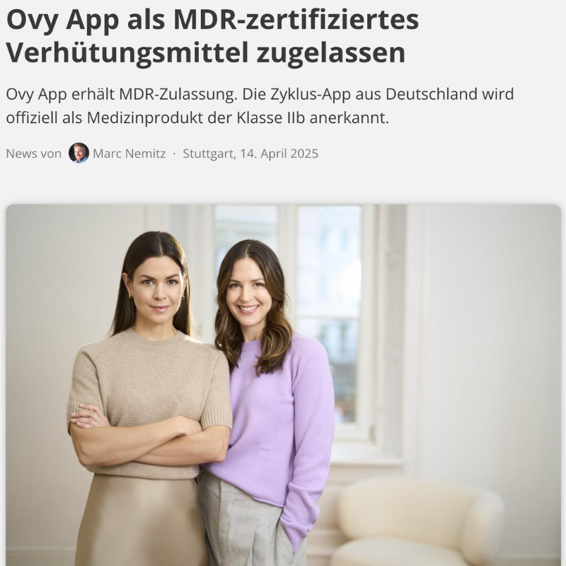 Ovy App als MDR-zertifiziertes Verhütungsmittel zugelassen