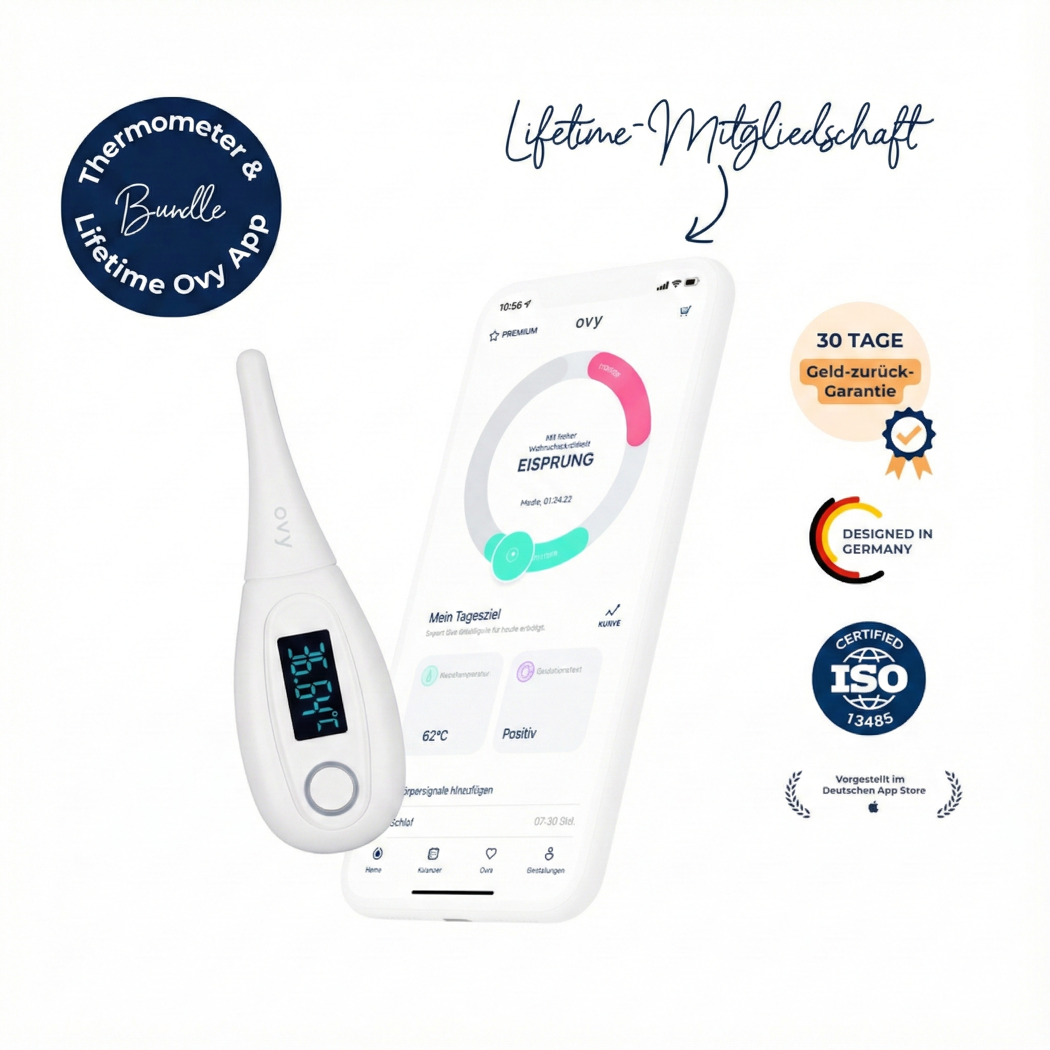 Ovy App Lifetime-Mitgliedschaft + Bluetooth Basalthermometer (Limited Edition)