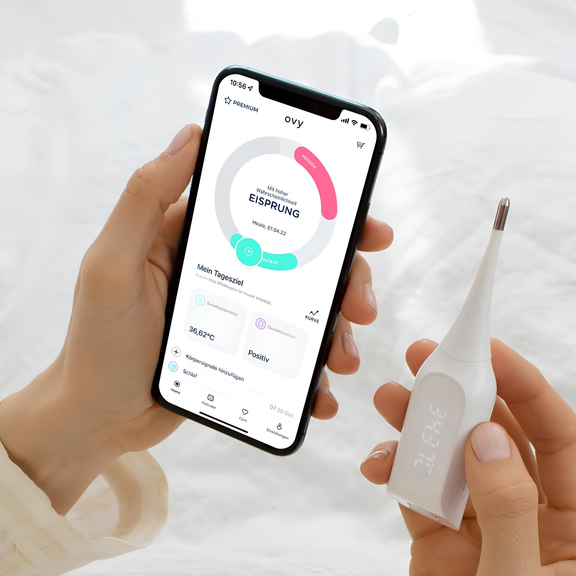 Basalthermometer der Marke Ovy mit Ovy App als Zyklus-Tracking App für Symptothermale Methode