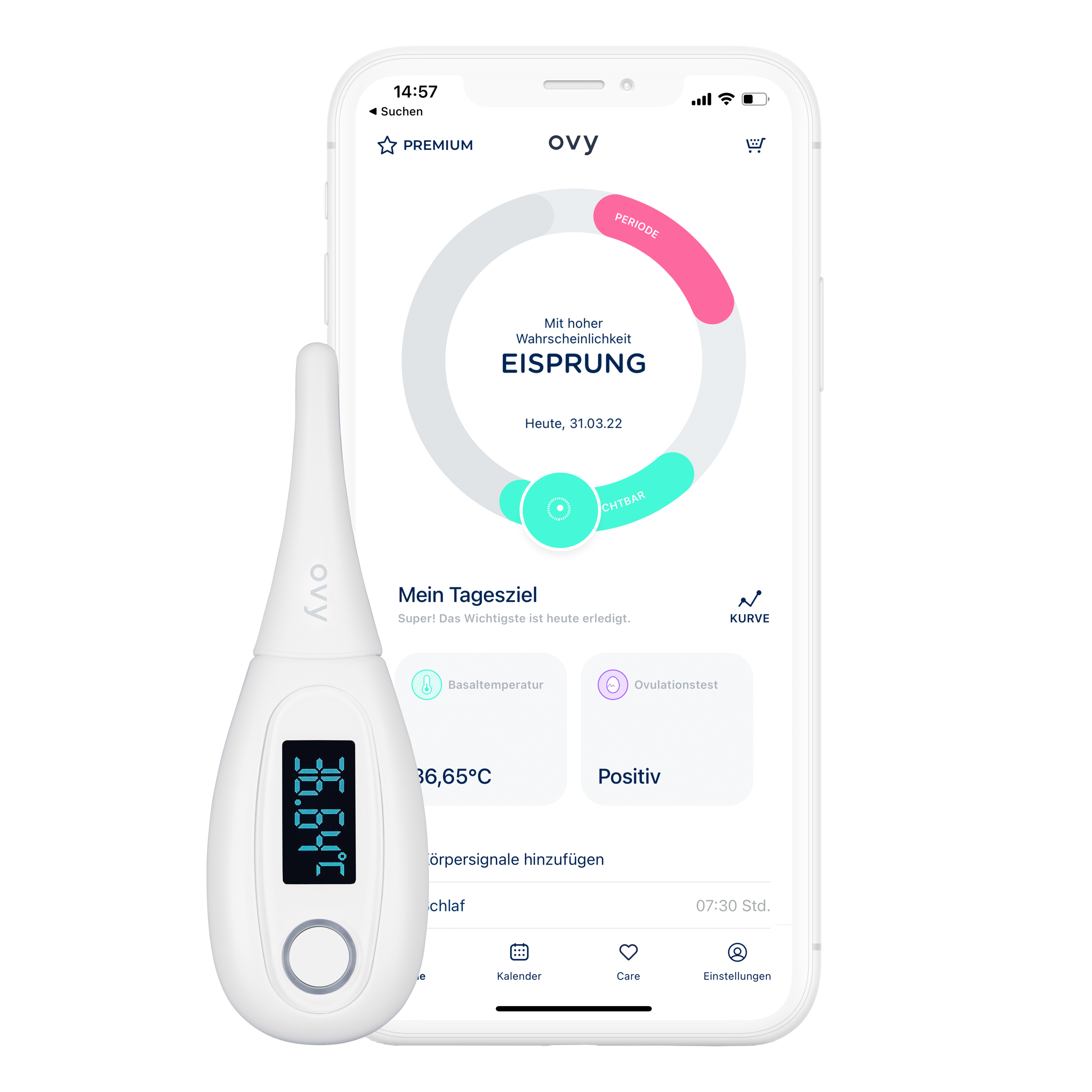 Basalthermometer der Marke Ovy mit Ovy App als Zyklus-Tracking App für Symptothermale Methode